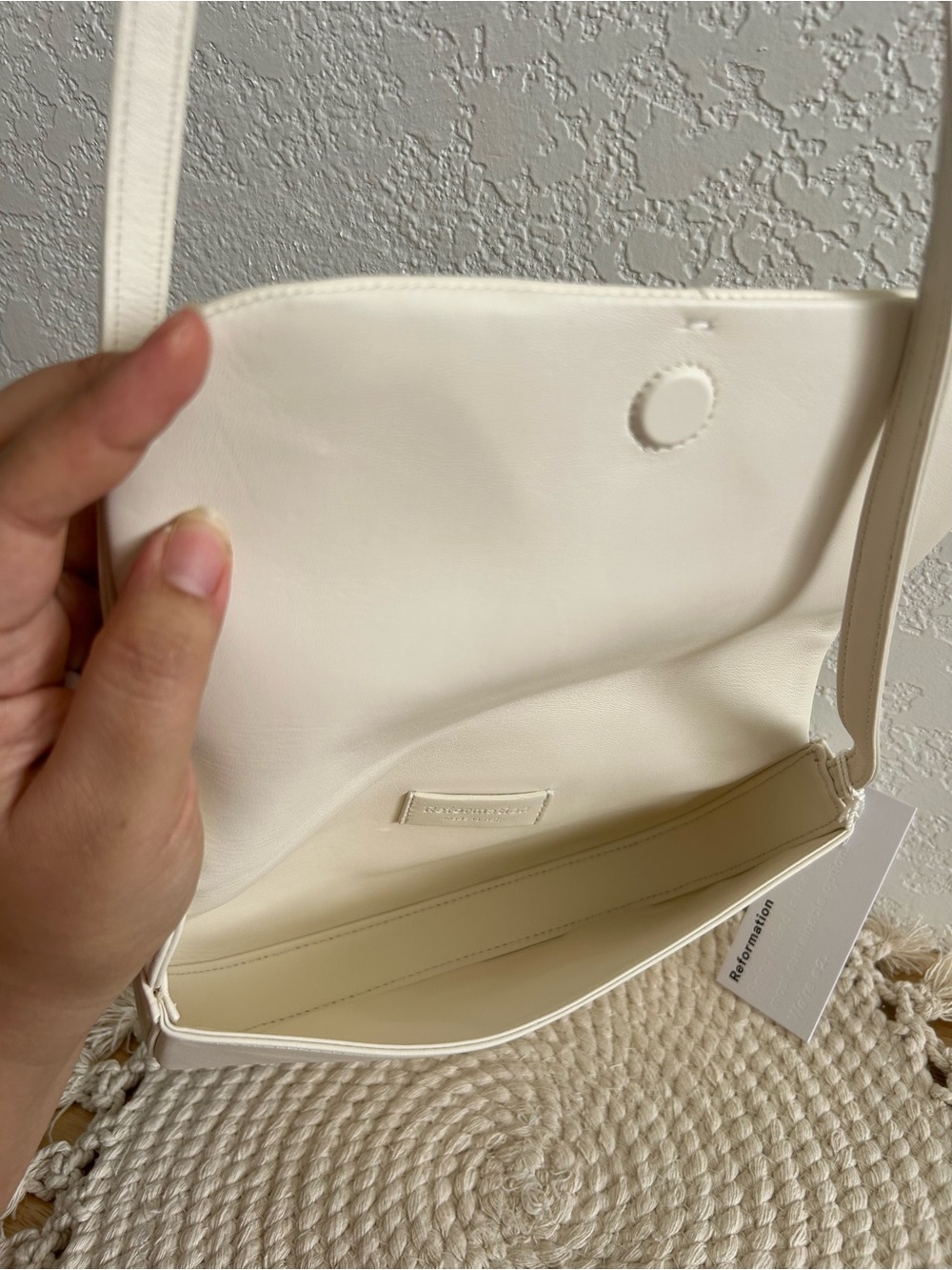 Reformation Maria Y2K Style Cream White Leather Baguette Shoulder Bag - Picture 8 of 9